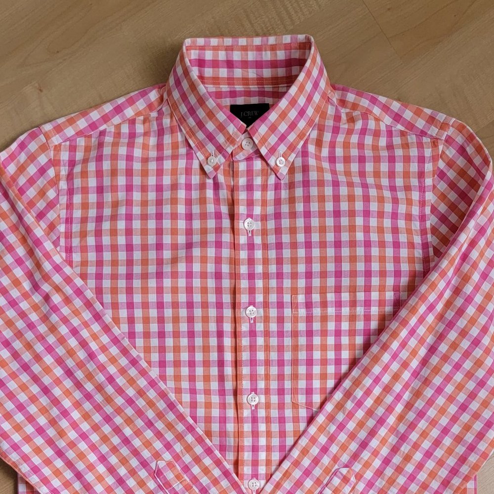 J Crew Pink and Orange Checkered L/S  Shirt